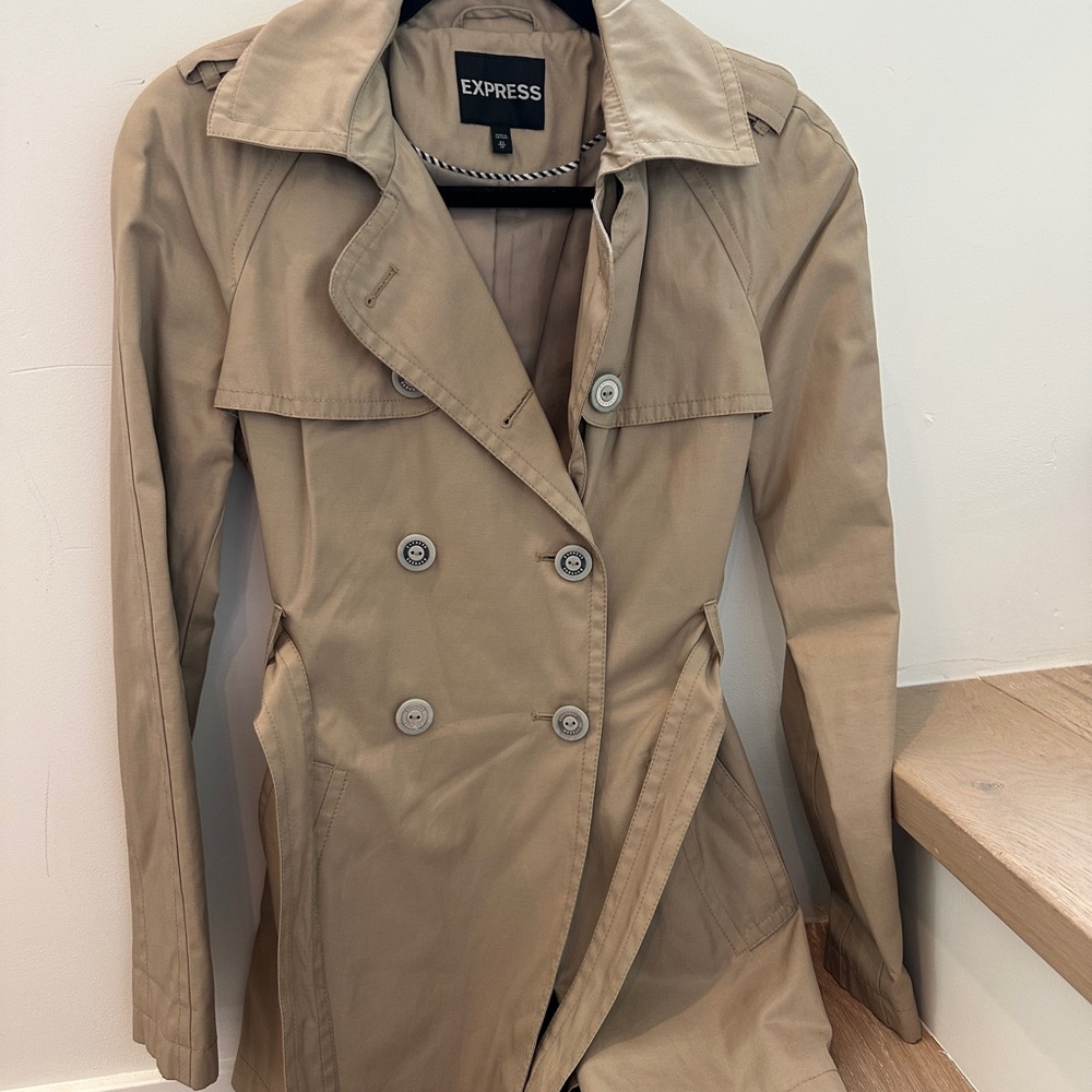 Express Tan Trench Coat with Belted Design XS